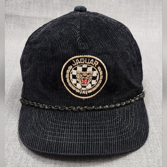 Vintage Jaguar Luxury Car Co. Black Corduroy Trucker Snapback Hat/ Cap. - Picture 2 of 8